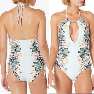 MINKPINK Standard Fanfare Reversible One Piece Feather & Polka Dot Print Size M